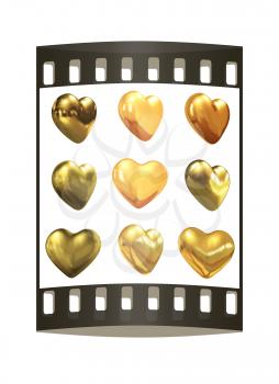 Gold hearts set for wedding design on a white background. The film strip