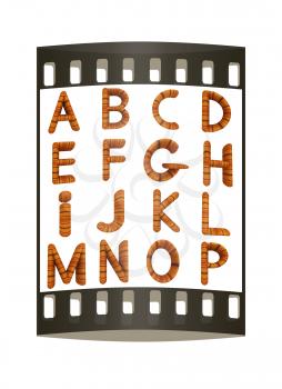 Wooden Alphabet set on a white background. The film strip