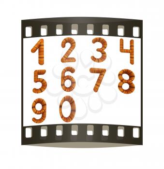 Wooden numbers set on a white background. The film strip