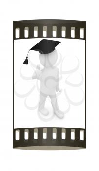 3d man in a graduation Cap with thumb up on a white background. The film strip