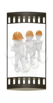 3d mans in a hard hat with thumb up on a white background. The film strip