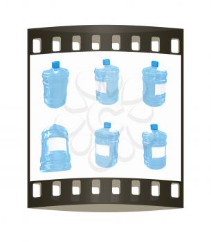 Set of bottle with clean blue water  on a white background. The film strip