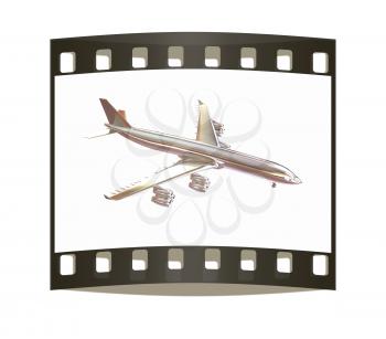 Airplane on a white background. The film strip