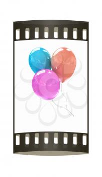 3d colorful balloons on a white background. The film strip
