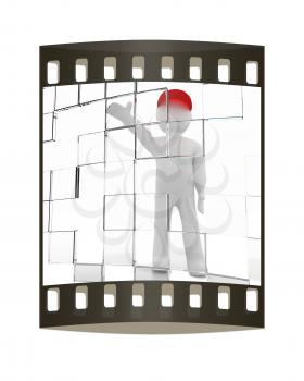 3d man making choice, on white background. The film strip 