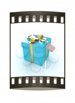 Gift box on a white background. The film strip