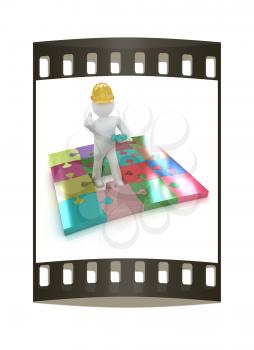 3d builder and puzzles. 3d render. The film strip