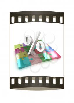 Puzzles and symbol of percents.Isolated on white background.3d rendered. The film strip