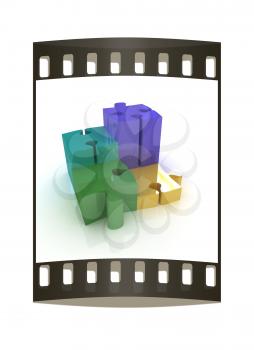 Puzzle. The concept of growth on a white background. The film strip
