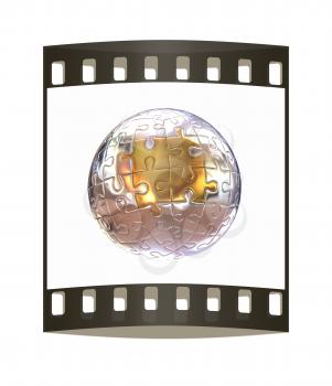 Puzzle abstract sphere on a white background. The film strip