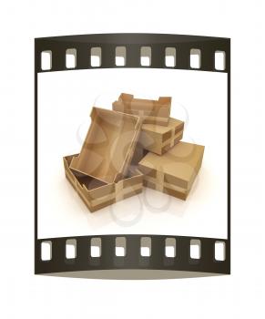 Cardboard boxes on a white background. The film strip