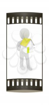 3d man with house on a white background. The film strip