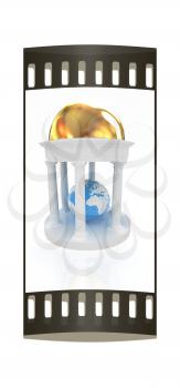 Earth in rotunda on a white background. The film strip