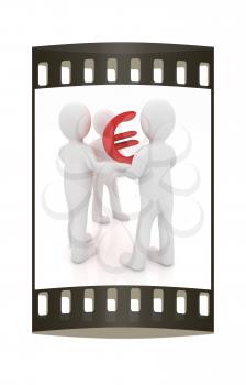 3D mans with Euro sign on a white background. The film strip