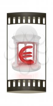 Euro sign in rotunda on a white background. The film strip