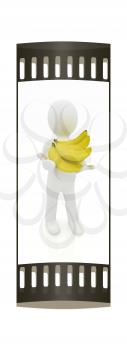 3d man with bananas on a white background. The film strip