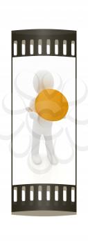 3d man with orange on a white background. The film strip
