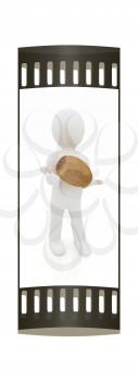 3d man with coconut on a white background. The film strip
