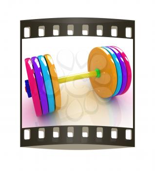 Colorful dumbbell on a white background. The film strip