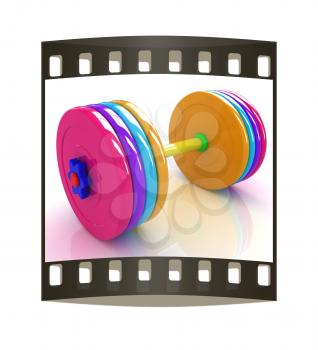 Colorful dumbbell on a white background. The film strip