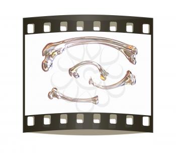 Set of metal bone on a white background. The film strip