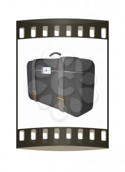 Black traveler's suitcase on a white background. The film strip