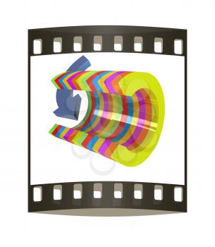 3d colorful abstract cut pipe and arrow on a white background. The film strip