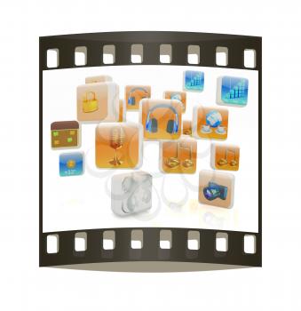 Cloud of media application Icons on a white background. The film strip