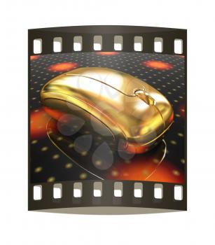 3d golden mouse on a fantastic festive dark background. The film strip