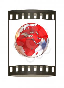 Chrome Globe isolated on white background. The film strip