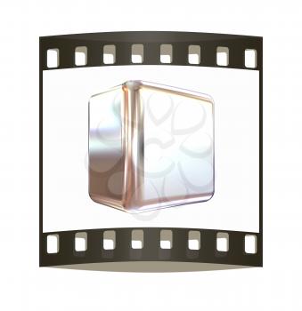 Chrome shine cube on white. The film strip
