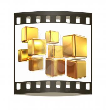 3d abstract gold cubs on a white background. The film strip
