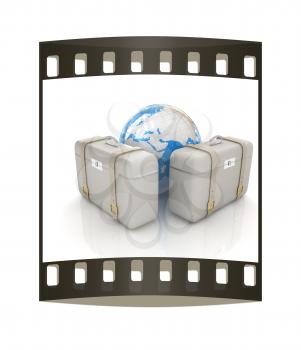 suitcases for travel on a white background. The film strip
