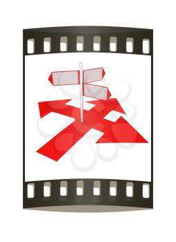 3D blank road sign on a white background. The film strip