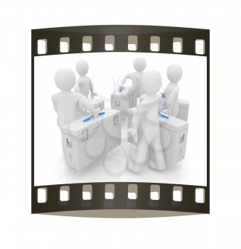 3d doctors on a white background. The film strip