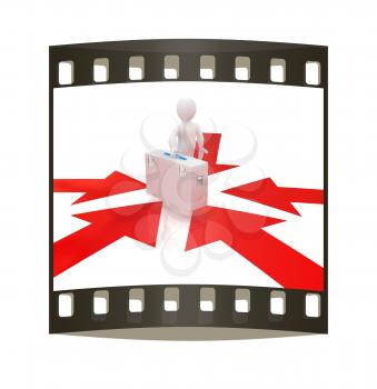 3d doctor and arrows on a white background. The film strip