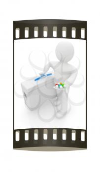 Doctor giving pills on a white background. The film strip