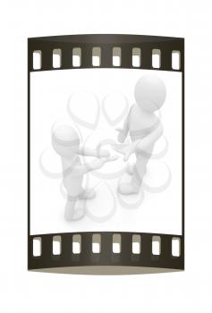3d man gives. Insert your topic on a white background. The film strip