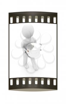 3d man with tableware on a white background. The film strip