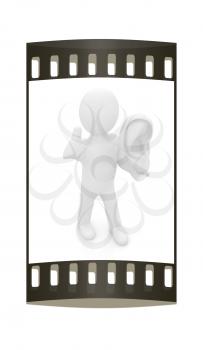 3d man with ear 3d render isolated on white background. The film strip 