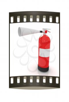 Red fire extinguisher on a white background. The film strip