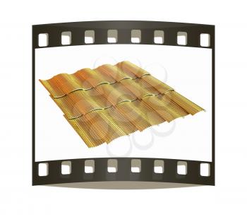 Gold 3d roof tiles isolated on white background. The film strip