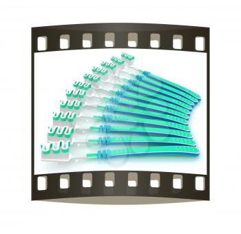 Toothbrushes on a white background. The film strip