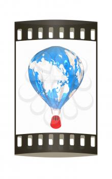 Hot Air Balloons as the earth with Gondola. Colorful Illustration isolated on white Background. The film strip