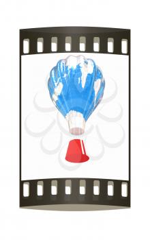 Hot Air Balloons as the earth with Gondola. Colorful Illustration isolated on white Background. The film strip