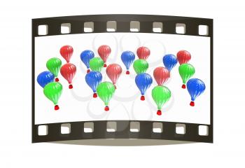 Hot Air Balloons with Gondola. Colorful Illustration isolated on white Background. The film strip