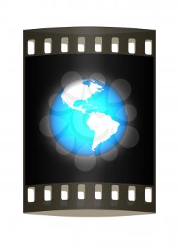 Earth glow on a white background. The film strip