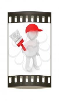3d man with paint brush on a white background. The film strip