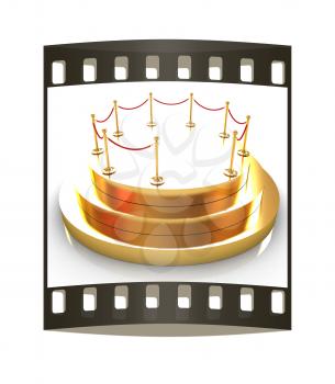 Gold podium 3d on a white background. The film strip