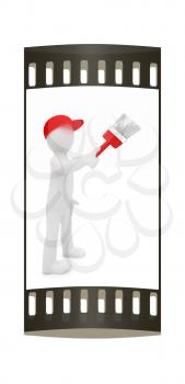3d man with paint brush on a white background. The film strip
